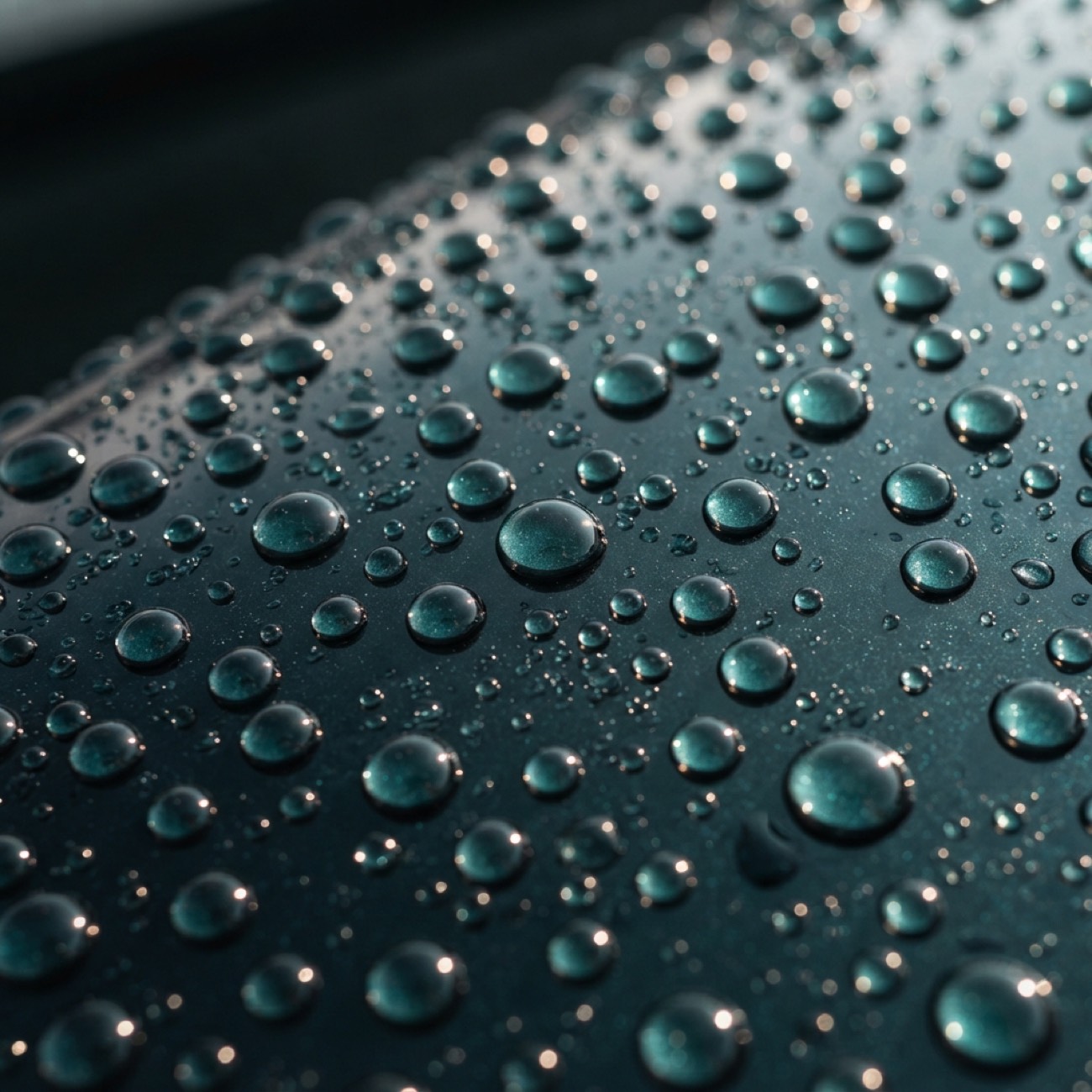 Water beading on a freshly waxed hull